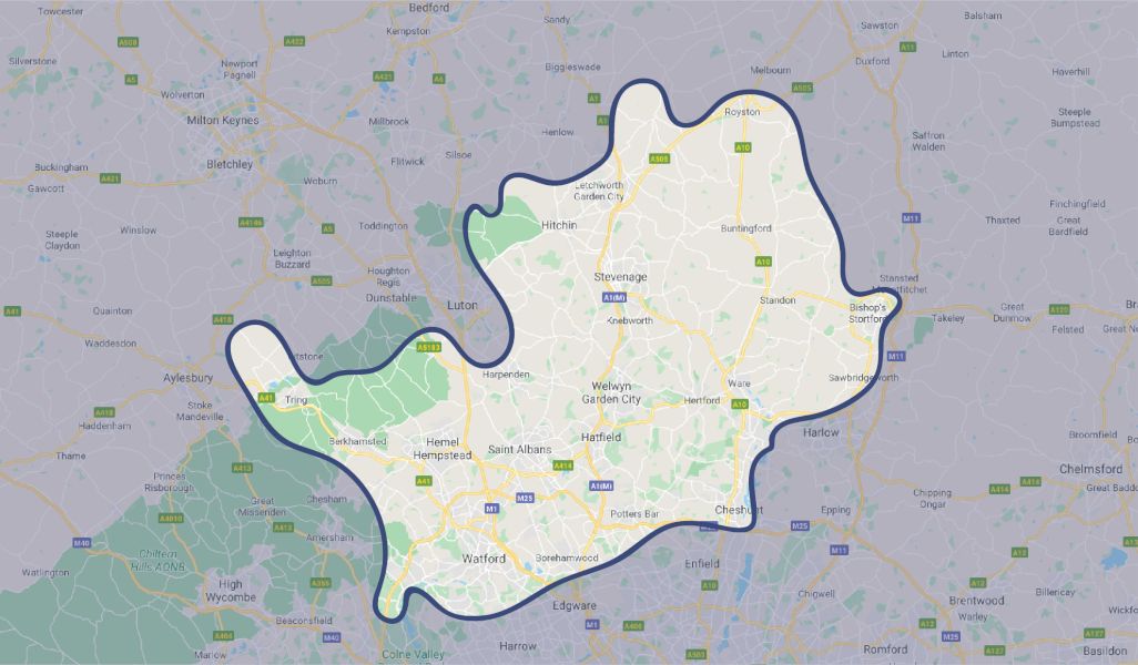 map of Hertfordshire