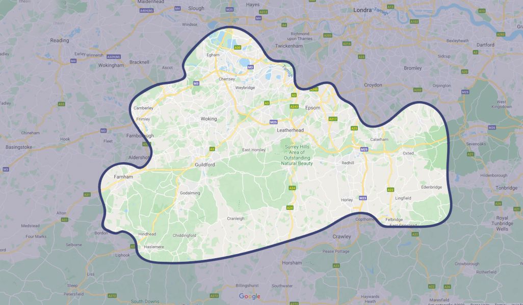 map of Chartered Building Surveyors Surrey | Instant Quote | 020 8064 1636