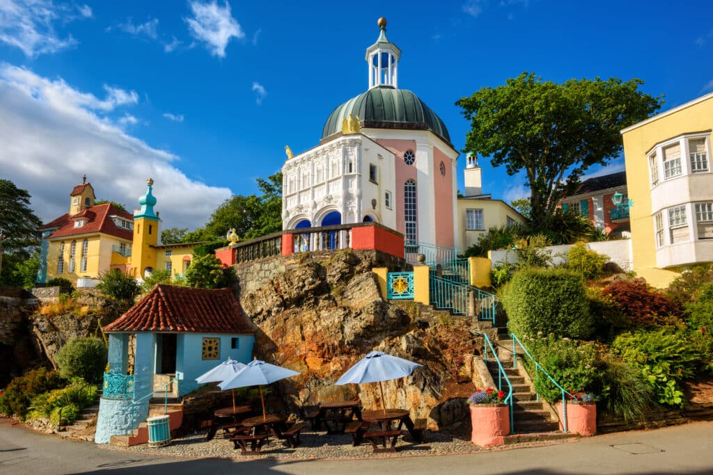 Colourful buildings on rocky hillside